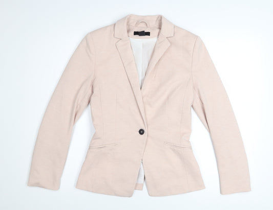 H&M Women Beige Regular Fit One-Button Blazer Size 8