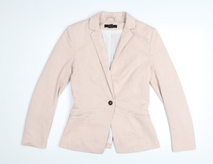 H&M Women Beige Regular Fit One-Button Blazer Size 8