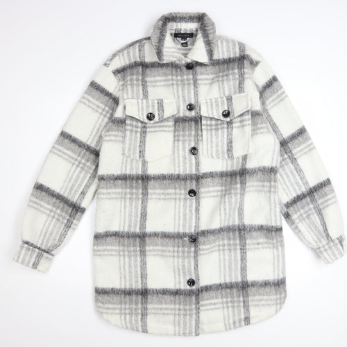 New Look Women's Grey Check Shacket Jacket Size 8