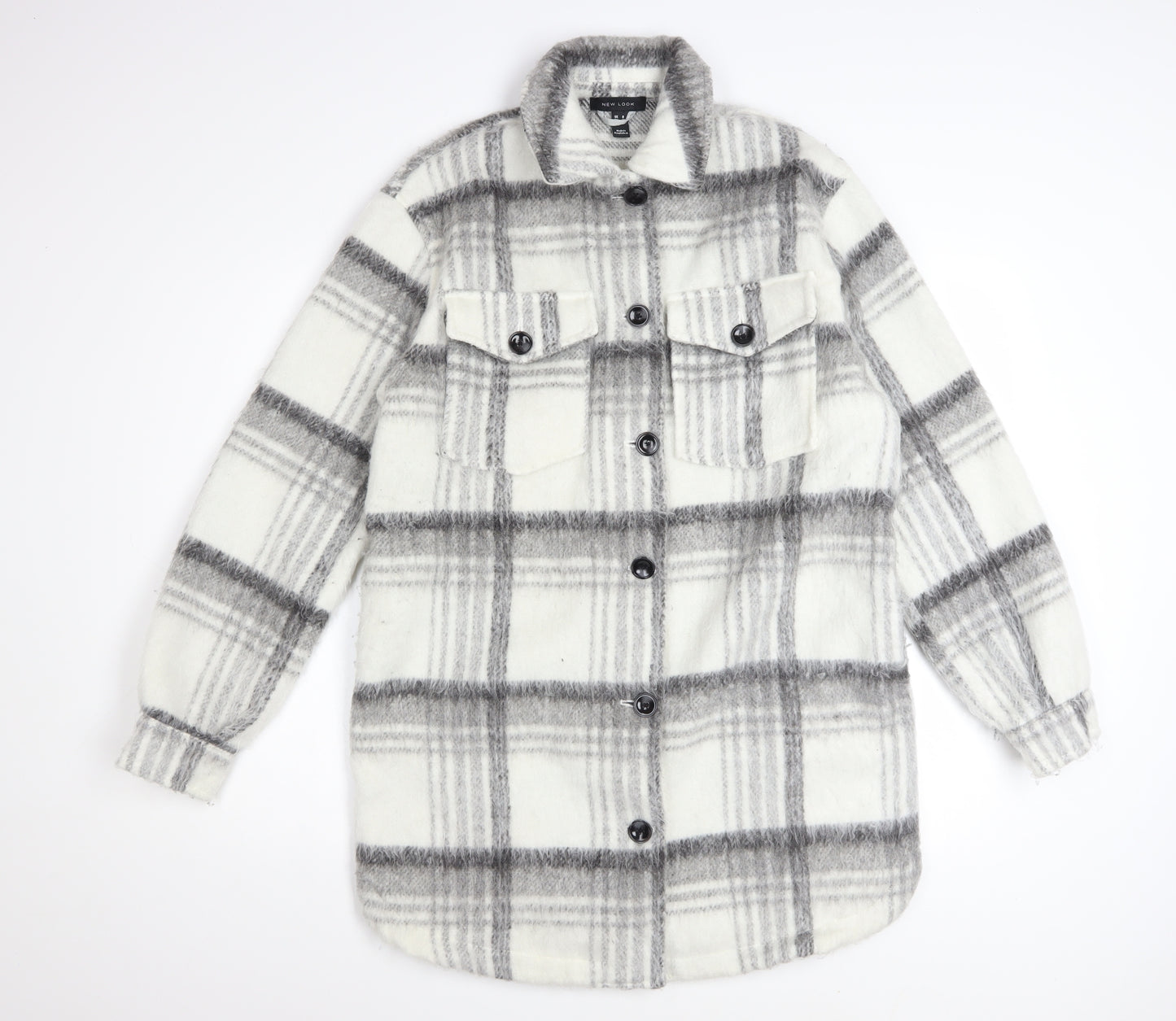 New Look Women's Grey Check Shacket Jacket Size 8