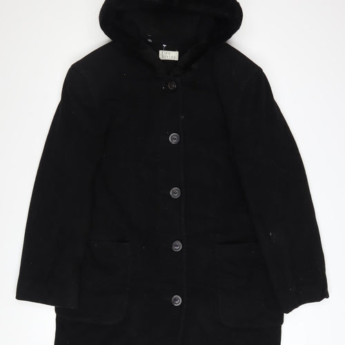 Life Styles Womens Black Wool Cashmere Hooded Coat Size 12