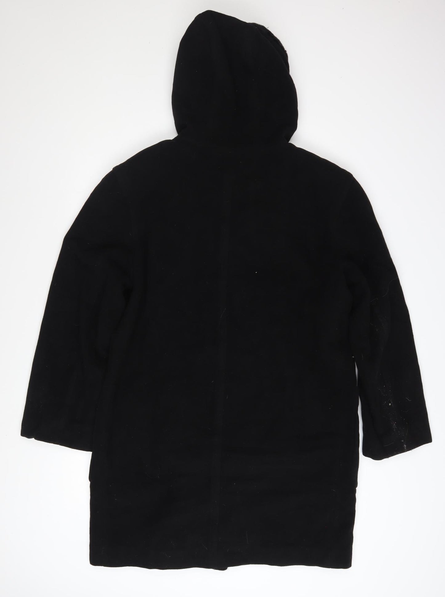 Life Styles Womens Black Wool Cashmere Hooded Coat Size 12