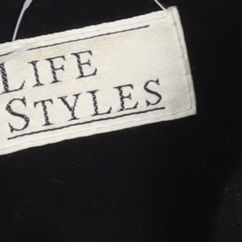 Life Styles Womens Black Wool Cashmere Hooded Coat Size 12