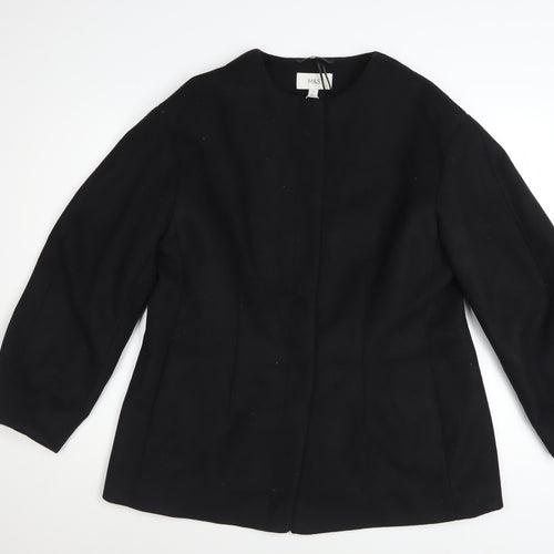 Marks and Spencer Womens Black Size 16 Collarless Wool Blend Jacket