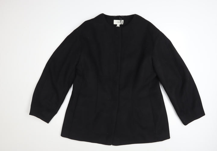 Marks and Spencer Womens Black Size 16 Collarless Wool Blend Jacket