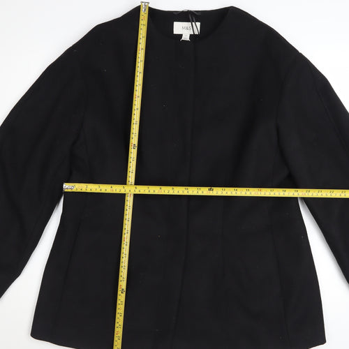 Marks and Spencer Womens Black Size 16 Collarless Wool Blend Jacket