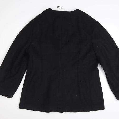Marks and Spencer Womens Black Size 16 Collarless Wool Blend Jacket