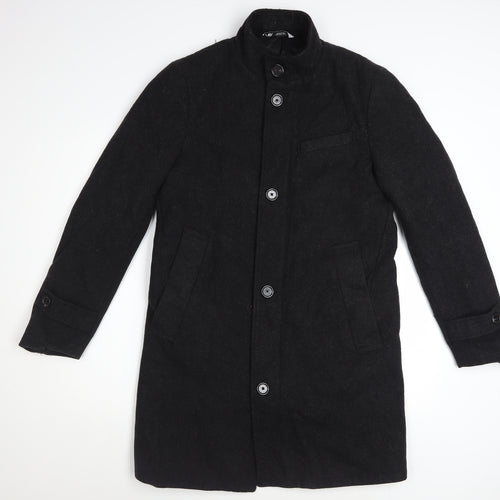 Zara Men's Black Wool Blend Mid-Length Overcoat Size S Classic