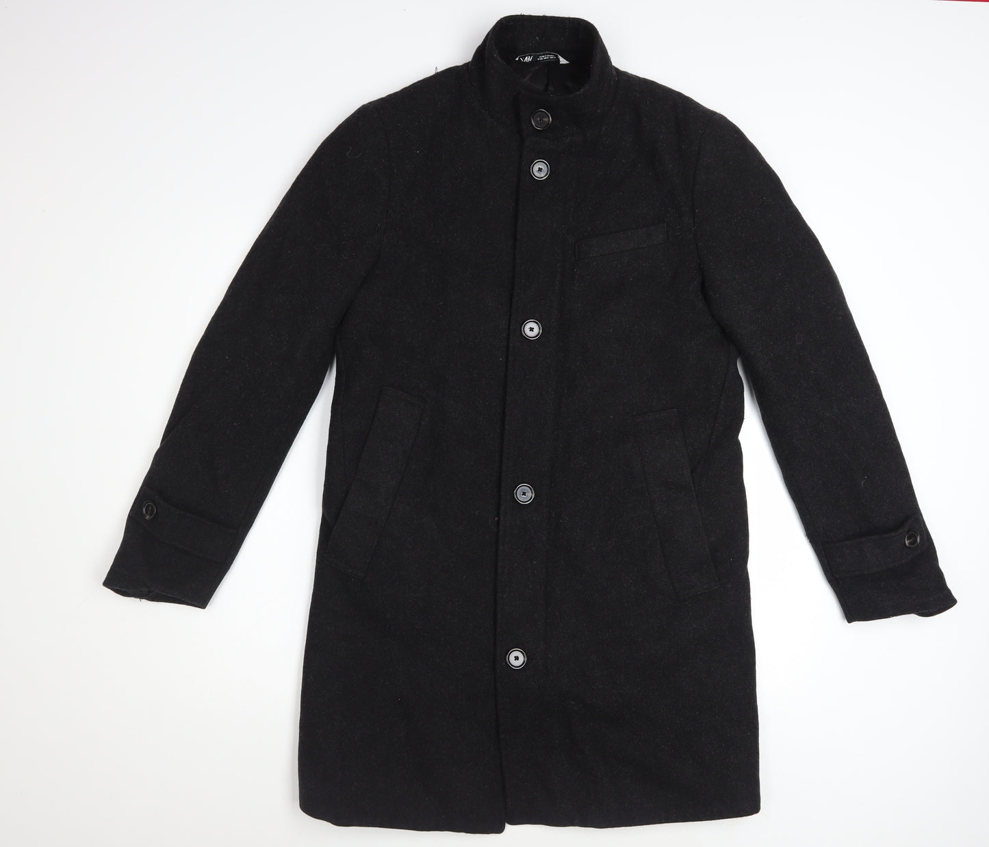 Zara Men's Black Wool Blend Mid-Length Overcoat Size S Classic
