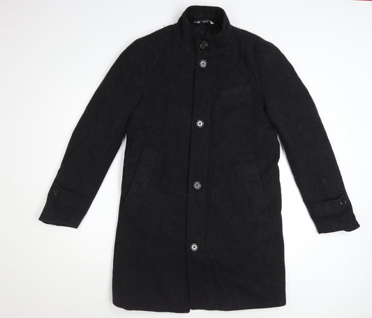 Zara Men's Black Wool Blend Mid-Length Overcoat Size S Classic