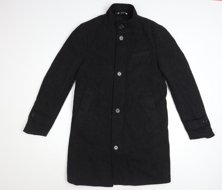 Zara Men's Black Wool Blend Mid-Length Overcoat Size S Classic