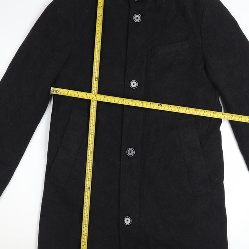Zara Men's Black Wool Blend Mid-Length Overcoat Size S Classic