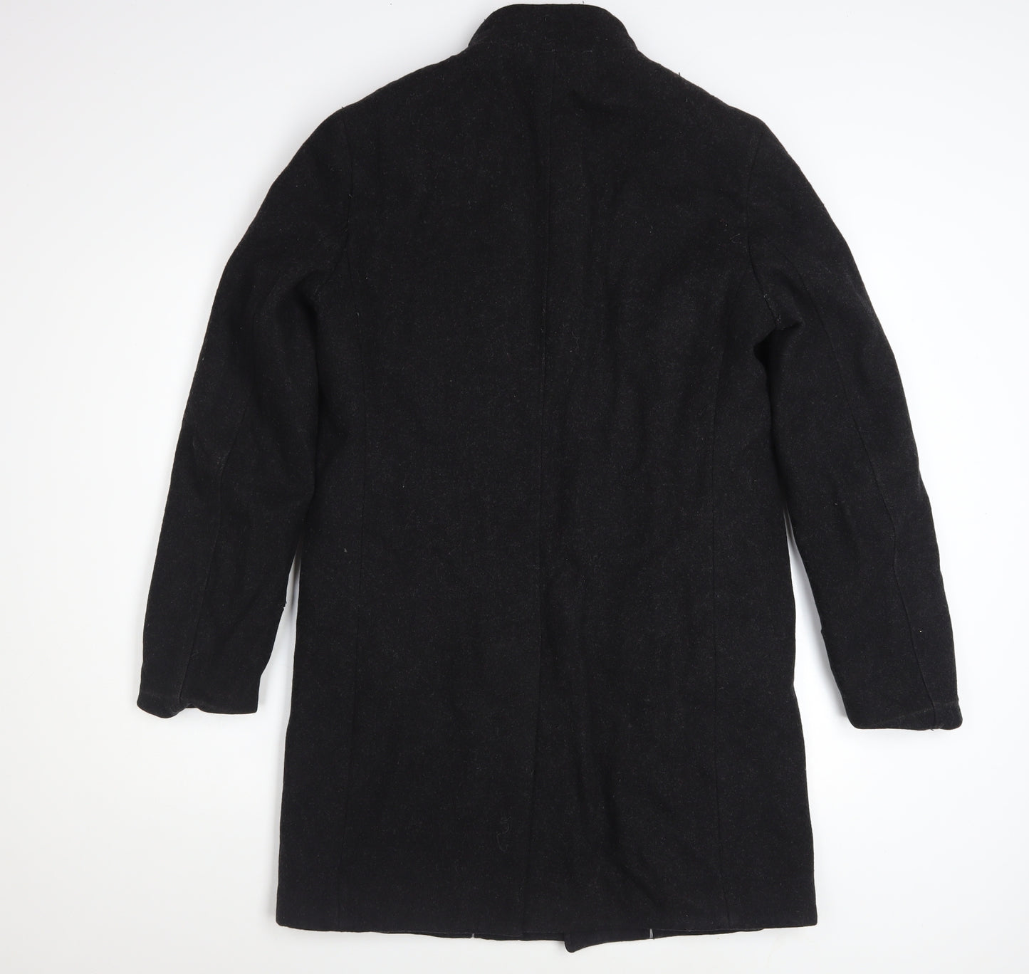 Zara Men's Black Wool Blend Mid-Length Overcoat Size S Classic
