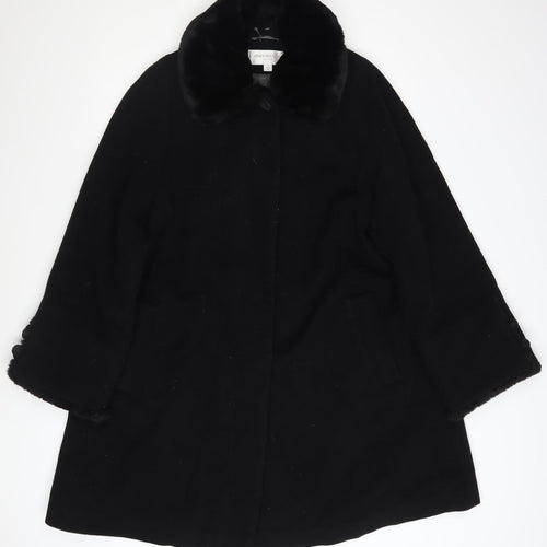 Jones New York Petite Black Wool Cashmere Fur Trim Coat Size 12