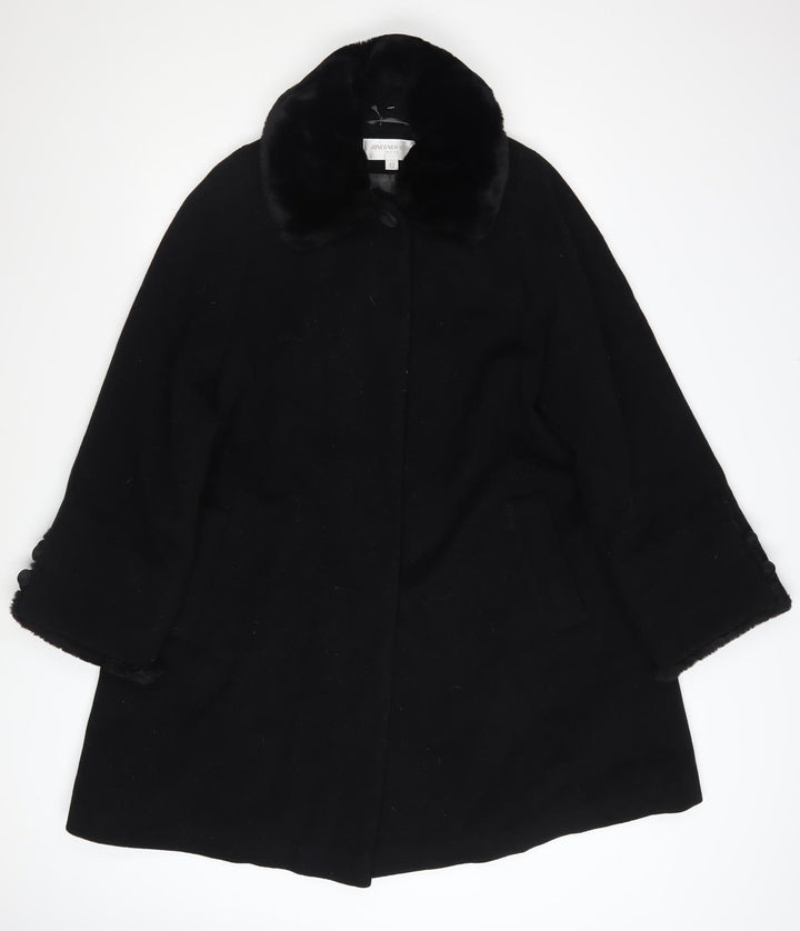 Jones New York Petite Black Wool Cashmere Fur Trim Coat Size 12