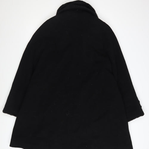 Jones New York Petite Black Wool Cashmere Fur Trim Coat Size 12