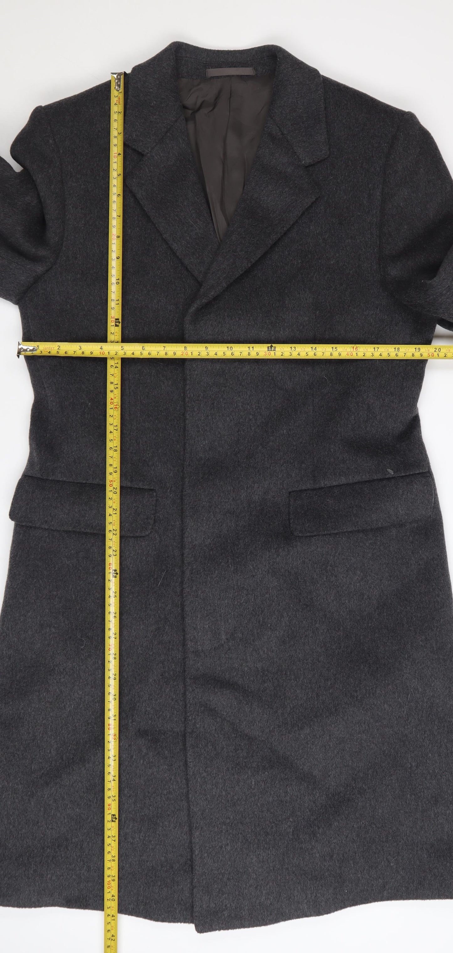 Hornes Men's Grey Wool Cashmere Blend Long Overcoat Size 40 Regular