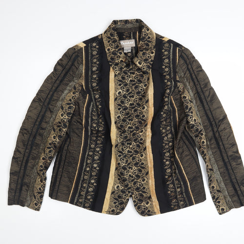 TanJay Womens Petite Gold Black Striped Blazer Jacket Size 8