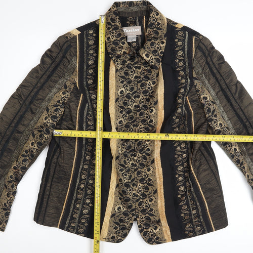 TanJay Womens Petite Gold Black Striped Blazer Jacket Size 8