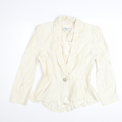 Jeffrey & Dara Women’s Ivory Embroidered Single Button Blazer Size 10