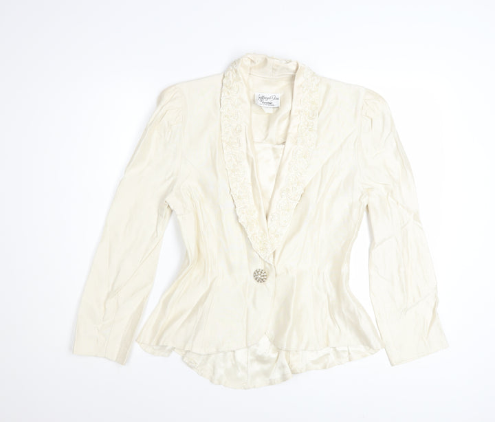 Jeffrey & Dara Women’s Ivory Embroidered Single Button Blazer Size 10
