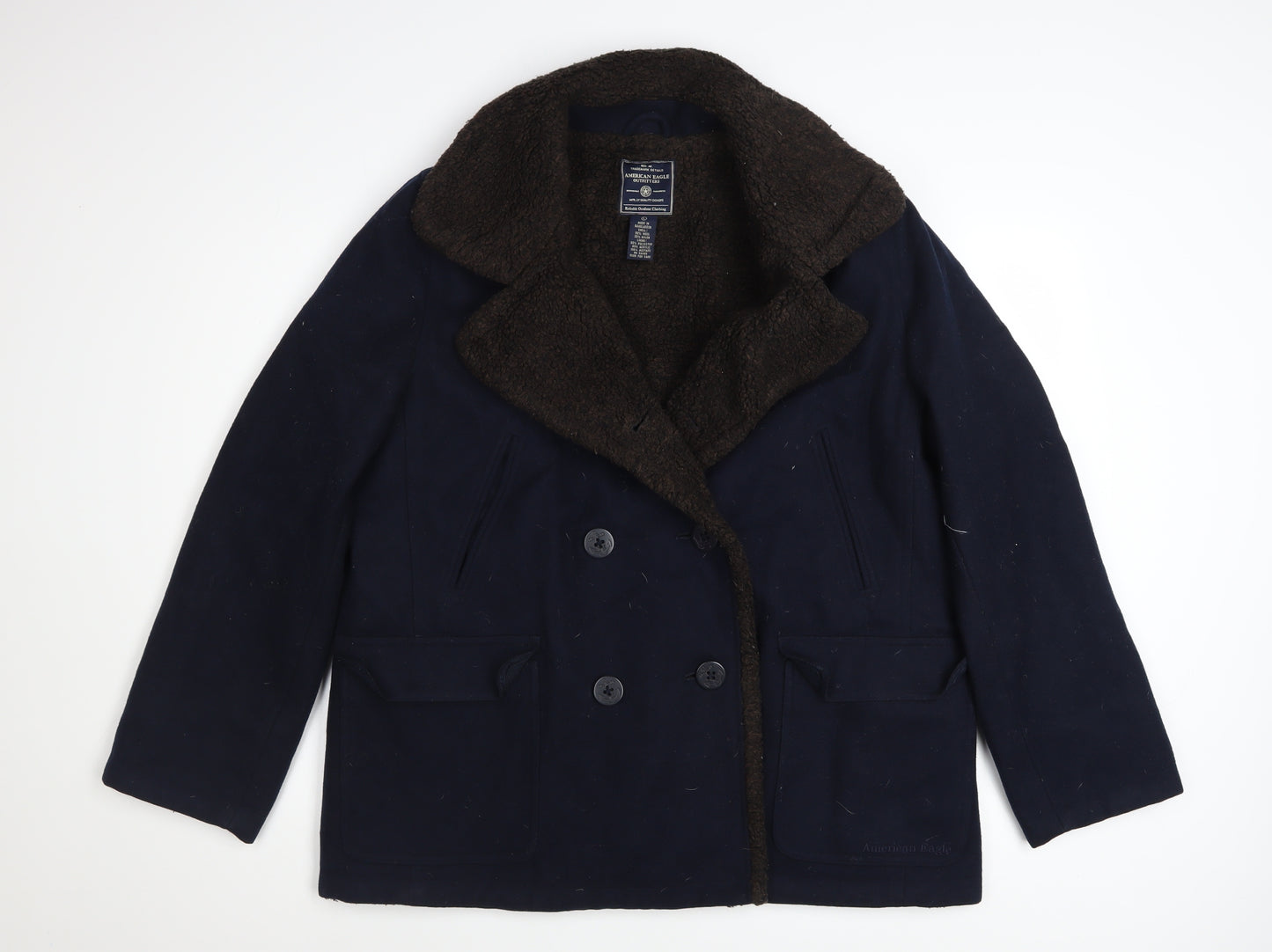 American Eagle Mens Blue Wool Pea Coat Size L Classic Winter Jacket