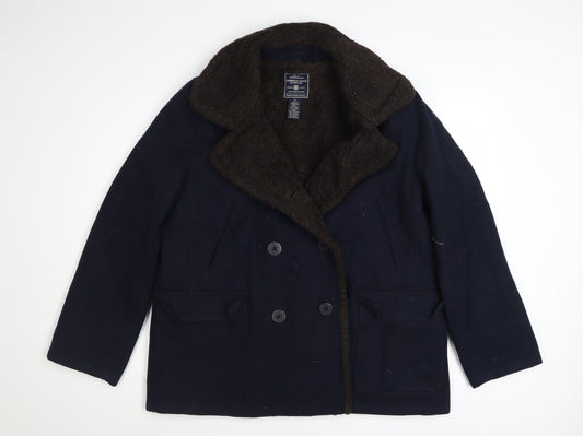American Eagle Mens Blue Wool Pea Coat Size L Classic Winter Jacket