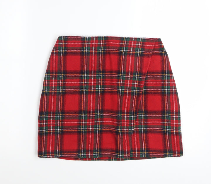 Hollister Women's Red Tartan Mini Skirt Size S Polyester Zip