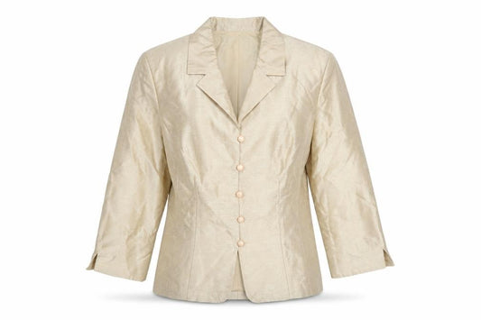Front view of Le Suit Women's Beige Single-Breasted Blazer, size 12, Classic Fit