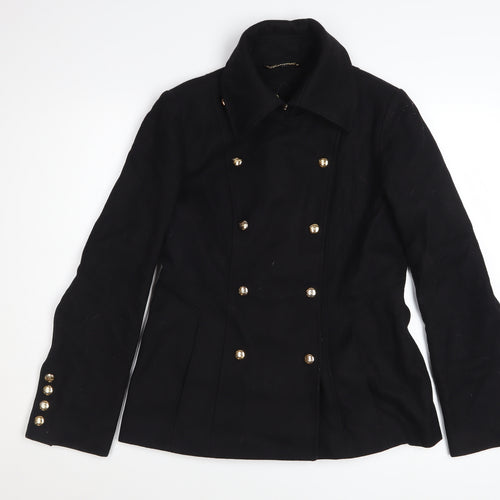 Guess Women's Black Wool Pea Coat Size S Double Breasted Jacket