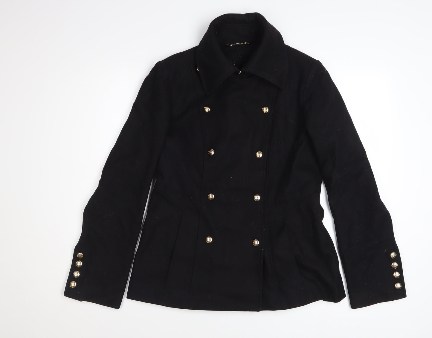 Guess Women's Black Wool Pea Coat Size S Double Breasted Jacket