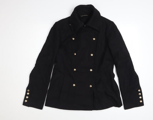 Guess Women's Black Wool Pea Coat Size S Double Breasted Jacket