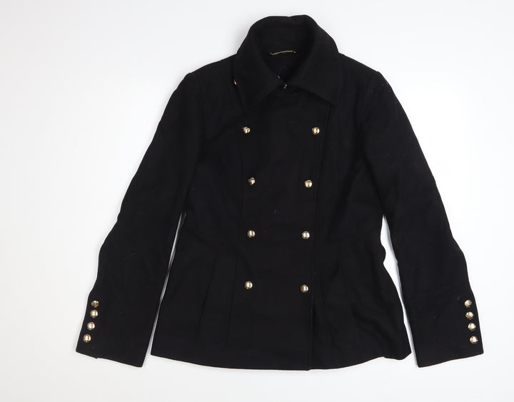 Guess Women's Black Wool Pea Coat Size S Double Breasted Jacket