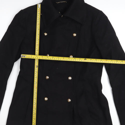Guess Women's Black Wool Pea Coat Size S Double Breasted Jacket