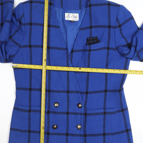 Le Suit Women's Blue Checked Wool Blend Blazer Size 14 Classic Workwear