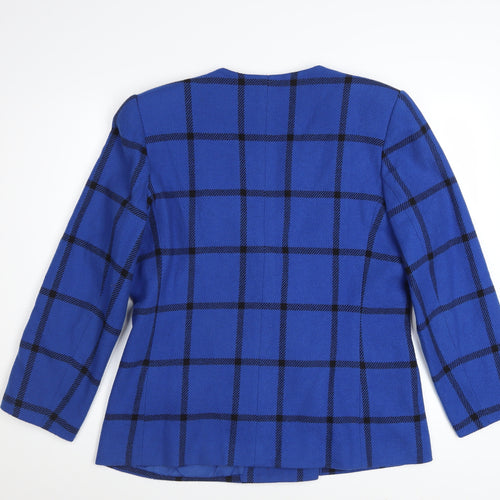 Le Suit Women's Blue Checked Wool Blend Blazer Size 14 Classic Workwear