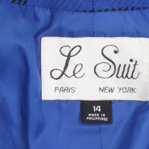 Le Suit Women's Blue Checked Wool Blend Blazer Size 14 Classic Workwear