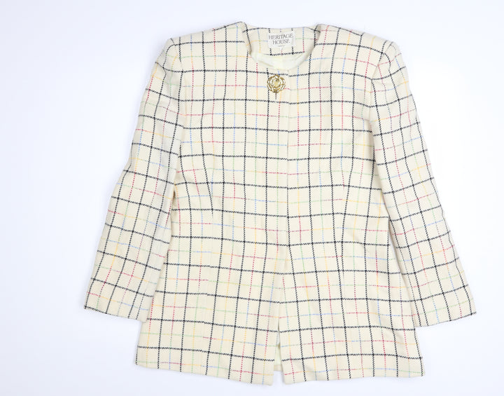 Heritage House Women’s Ivory Check Wool Blazer Size 10 Classic Tweed Jacket