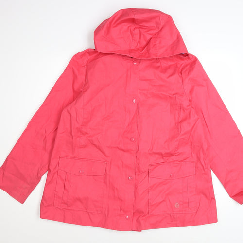 Talbots Women's Pink Hooded Rain Coat Jacket L Cotton Mid-Length