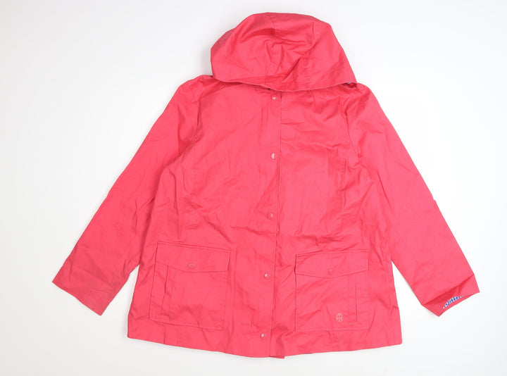 Talbots Women's Pink Hooded Rain Coat Jacket L Cotton Mid-Length