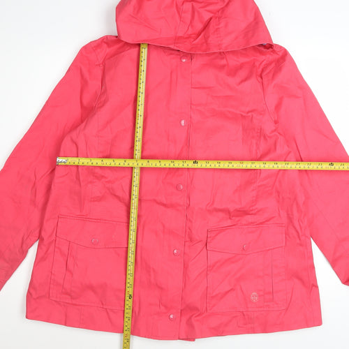 Talbots Women's Pink Hooded Rain Coat Jacket L Cotton Mid-Length