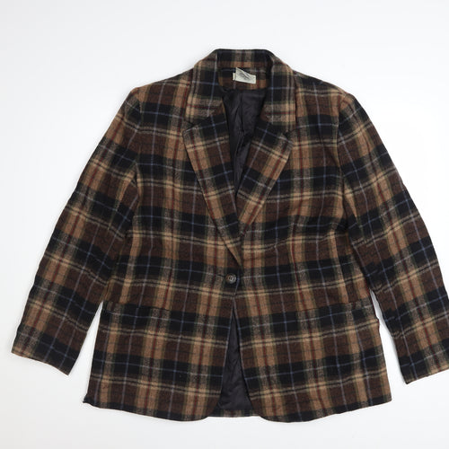 White Stag Women's Brown Checked Wool Blend Blazer Size 12 Classic Fit
