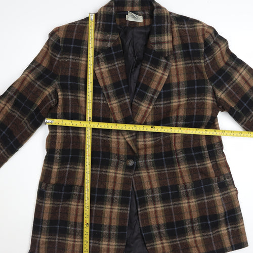 White Stag Women's Brown Checked Wool Blend Blazer Size 12 Classic Fit