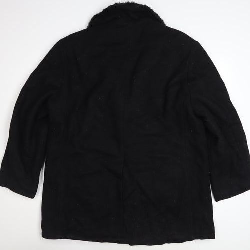 Fox Knapp Men's Black Wool Overcoat Faux Fur Collar Size 46 Regular