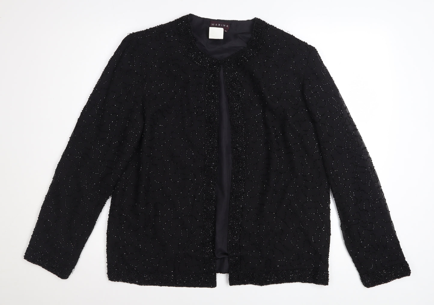Marina Womens Black Beaded Open Front Formal Jacket Size M