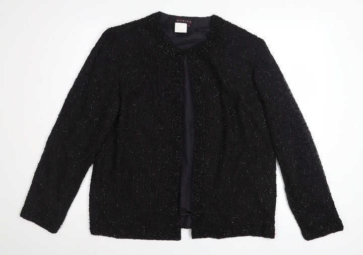 Marina Womens Black Beaded Open Front Formal Jacket Size M