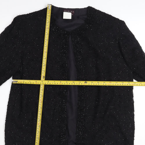Marina Womens Black Beaded Open Front Formal Jacket Size M