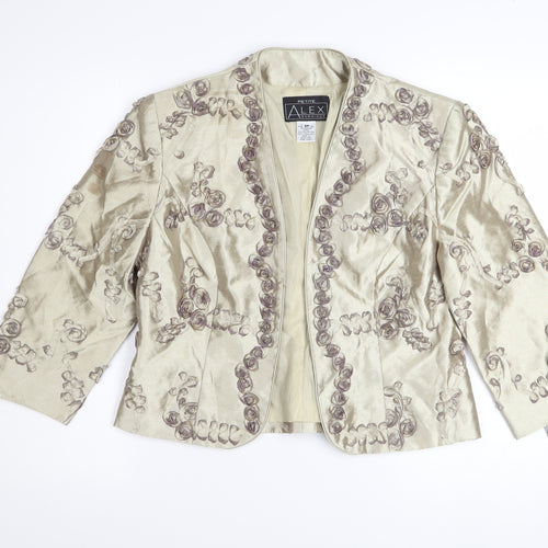 Alex Evenings Women's Petite Gold Embroidered Satin Blazer Size 8P