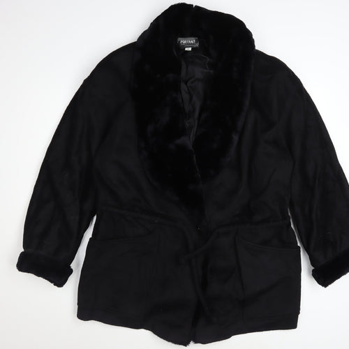 Portrait Women’s Black Wool Blend Fur Trim Mid-Length Coat Size 12