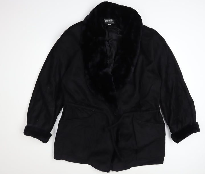 Portrait Women’s Black Wool Blend Fur Trim Mid-Length Coat Size 12